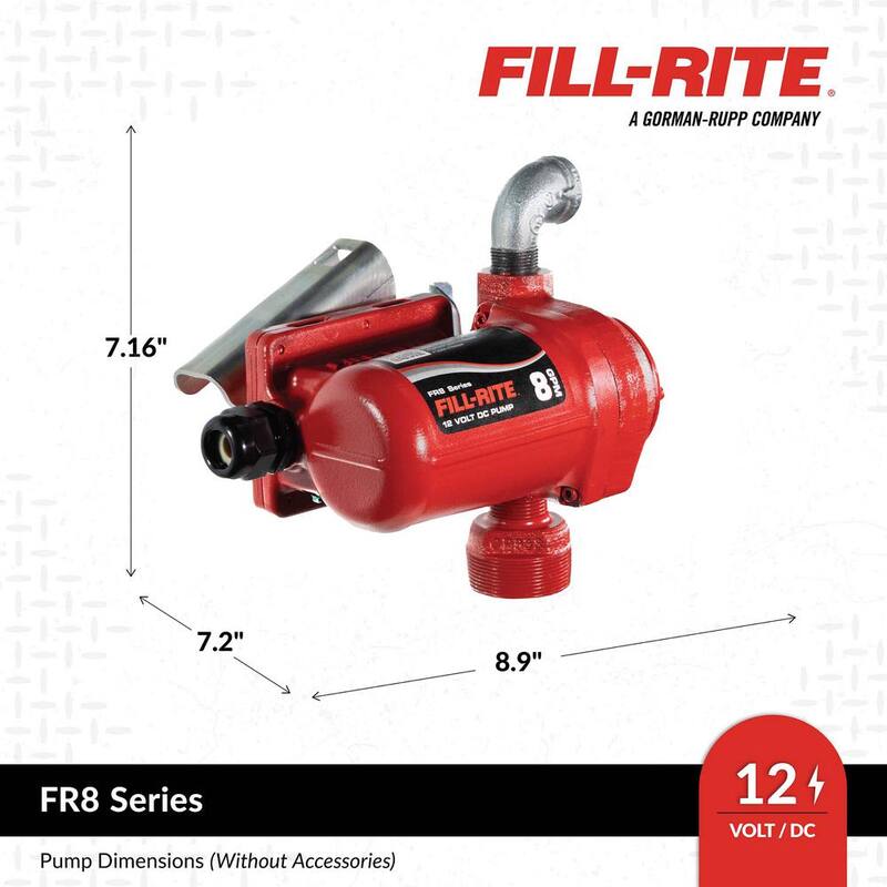 FILL-RITE FR8 12-Volt 8 GPM (31 LPM) 1/12 HP Fuel Transfer Pump with Discharge Hose, Manual Nozzle, and Suction Pipe - FR8