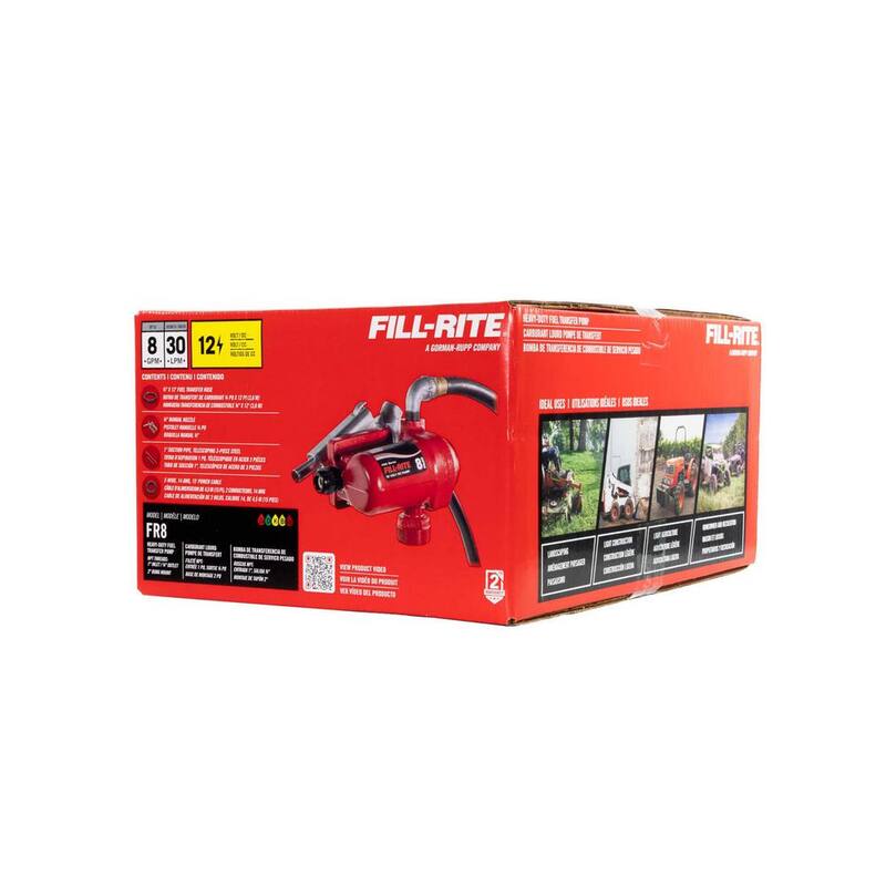 FILL-RITE FR8 12-Volt 8 GPM (31 LPM) 1/12 HP Fuel Transfer Pump with Discharge Hose, Manual Nozzle, and Suction Pipe - FR8