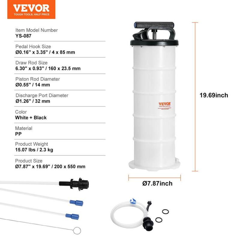 VEVOR Fluid Extractor, 1.74 gal. (6.5 Liters), Manual Hand-Operated Oil Changer Vacuum Fluid Extractor with Dipstick and Hose - SDCYQ7LSD6128GIHSV0-802