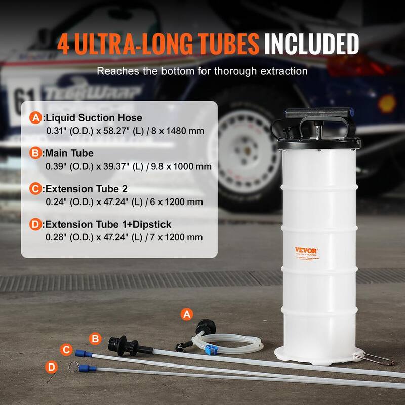 VEVOR Fluid Extractor, 1.74 gal. (6.5 Liters), Manual Hand-Operated Oil Changer Vacuum Fluid Extractor with Dipstick and Hose - SDCYQ7LSD6128GIHSV0-802