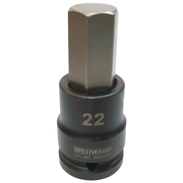 Westward 3/4 in Drive Impact Socket Bit 22 mm Size, Standard Socket, Black Oxide - 20HX54