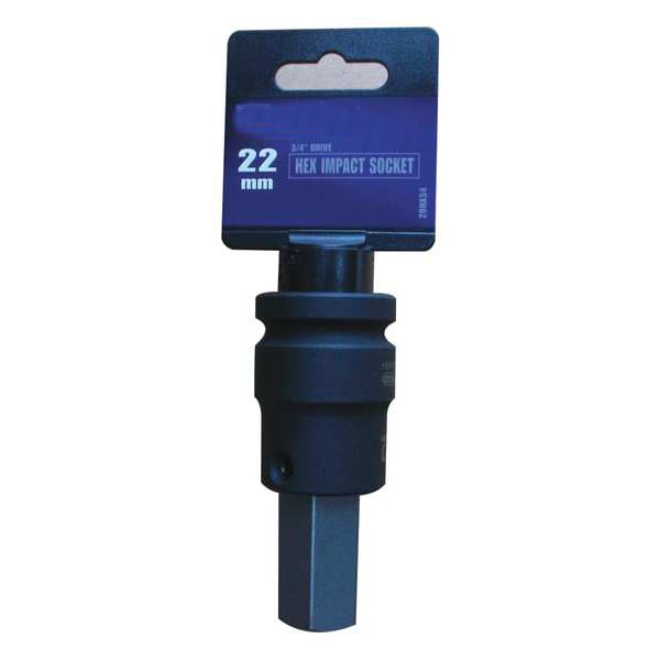 Westward 3/4 in Drive Impact Socket Bit 22 mm Size, Standard Socket, Black Oxide - 20HX54