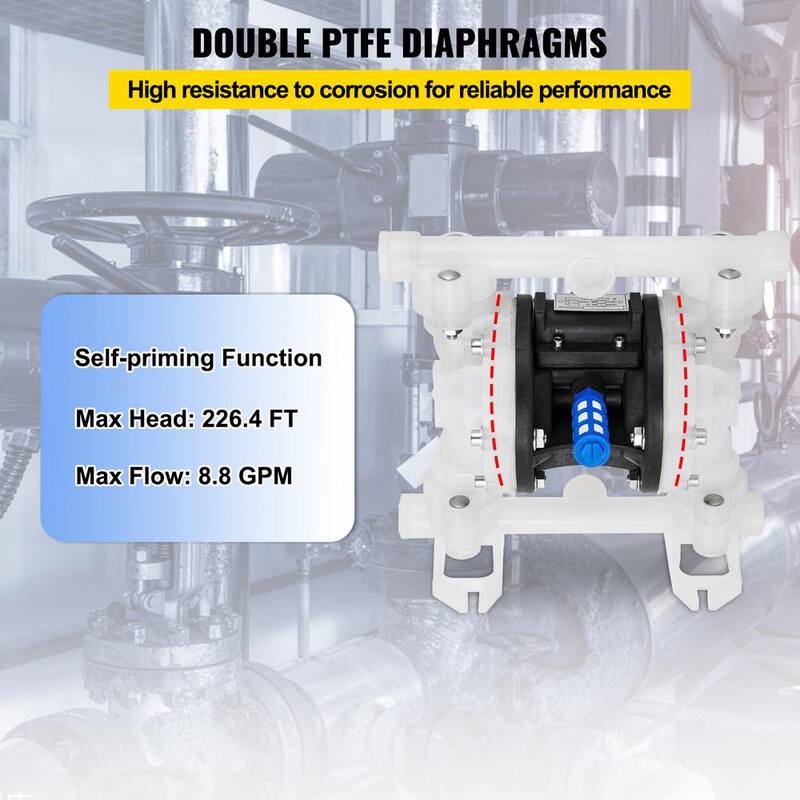 VEVOR Air-Operated Double Diaphragm Pump 1/2 in. Inlet Outlet 8.8 GPM 120PSI PET Diaphragm Transfer Pump for Petroleum Diesel - YBGMBQBY4-1500001V0