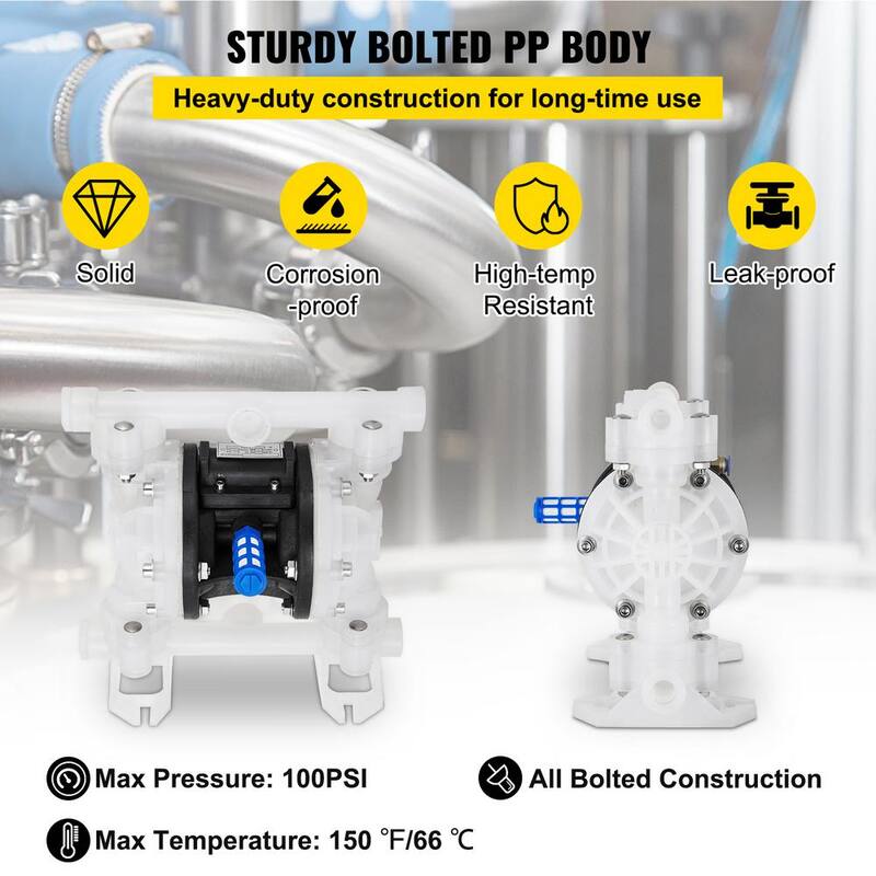 VEVOR Air-Operated Double Diaphragm Pump 1/2 in. Inlet Outlet 8.8 GPM 120PSI PET Diaphragm Transfer Pump for Petroleum Diesel - YBGMBQBY4-1500001V0