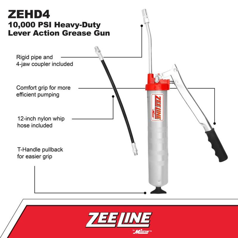 ZEELINE BY MILTON 10,000 Psi Heavy-Duty Lever Action Grease Gun - ZEHD4