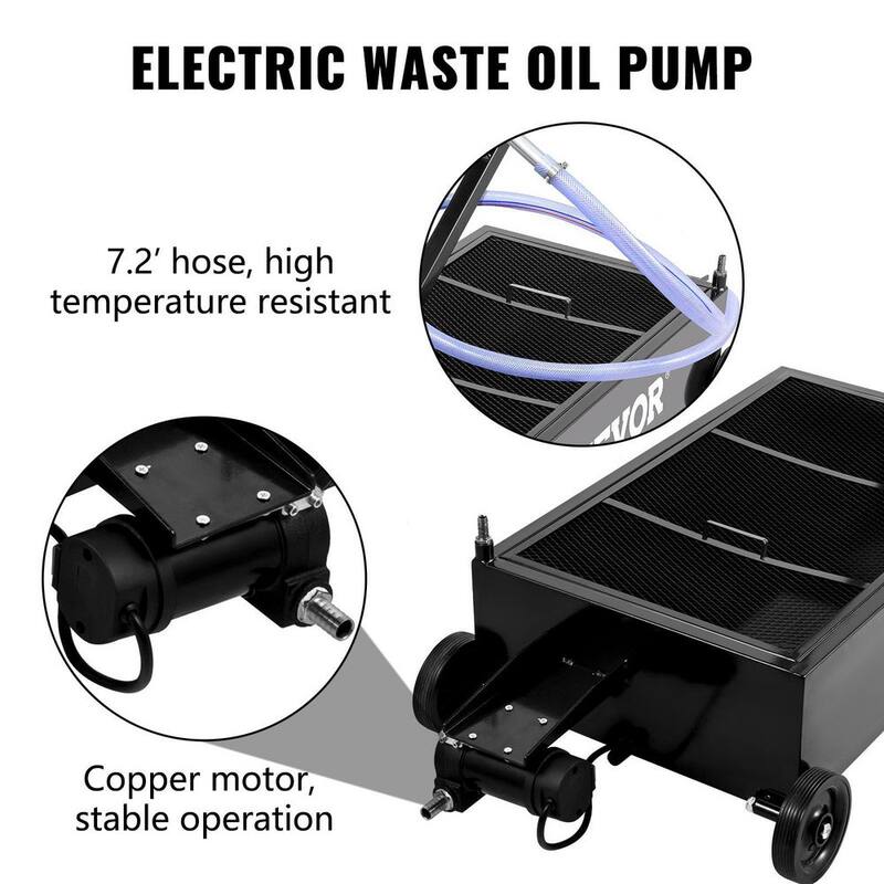 VEVOR Oil Drain Pan 25 Gal. Steel Low Profile Oil Change Tank Foldable Hand with Electric Pump Hose Swivel Casters for Car SUV - QCPYP25JLDDYLBYC1V0