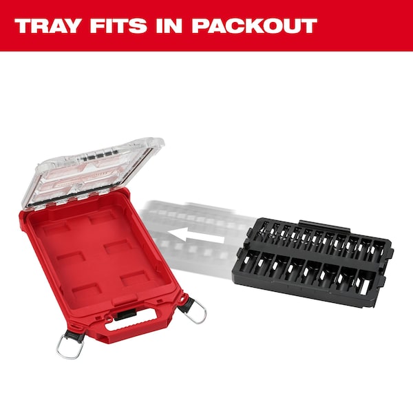 Milwaukee Tool PACKOUT Low-Profile Organizer Tray for 19 pc. SHOCKWAVE Impact Duty 3/8 in. Drive Metric Deep Well Sockets - 49-66-6831