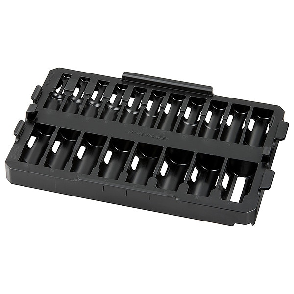 Milwaukee Tool PACKOUT Low-Profile Organizer Tray for 19 pc. SHOCKWAVE Impact Duty 3/8 in. Drive Metric Deep Well Sockets - 49-66-6831