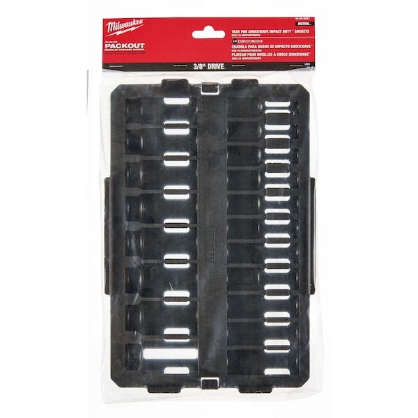 Milwaukee Tool PACKOUT Low-Profile Organizer Tray for 19 pc. SHOCKWAVE Impact Duty 3/8 in. Drive Metric Deep Well Sockets - 49-66-6831