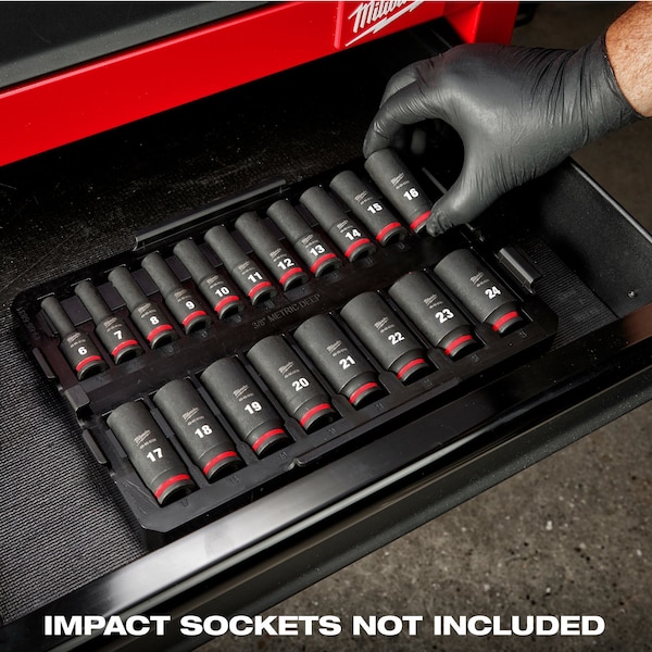 Milwaukee Tool PACKOUT Low-Profile Organizer Tray for 19 pc. SHOCKWAVE Impact Duty 3/8 in. Drive Metric Deep Well Sockets - 49-66-6831