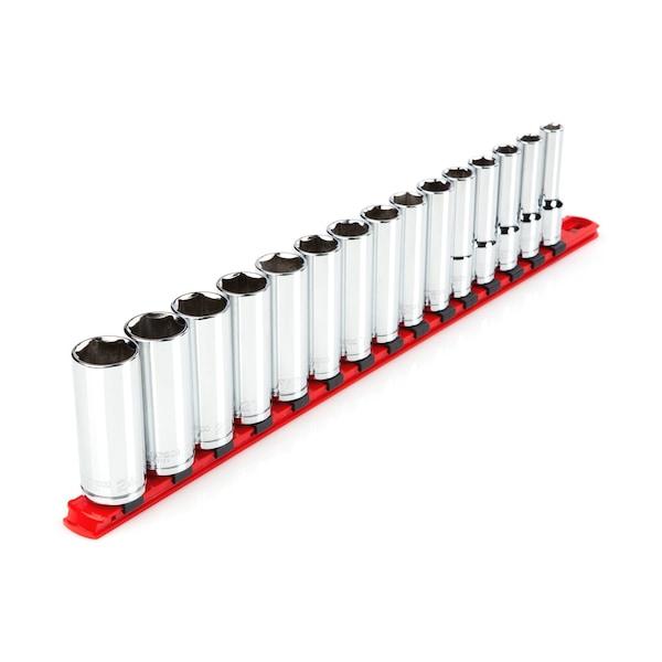 Tekton 1/2 Inch Drive Deep 6-Point Socket Set with Rail, 15-Piece (10-24 mm) - SHD92106