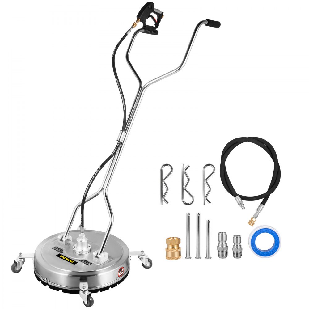 VEVOR Surface Cleaner 22inch Flat Surface Cleaner for Pressure Washer 4000psi Pressure with 3/8 Quick Connector Surface Cleaner W/ Casters 10.5GPM Stainless Steel Rotating Rod & 3 Nozzle for Patio - QDXDJ22CDJL000001V0