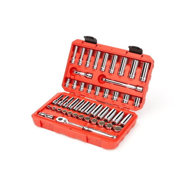 Tekton 3/8 Inch Drive 12-Point Socket and Ratchet Set, 46-Piece (5/16-3/4 in., 8-19 mm) - SKT15302