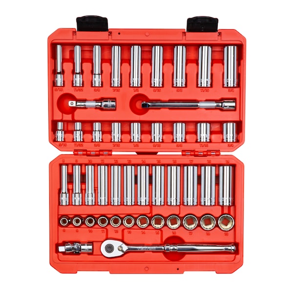 Tekton 3/8 Inch Drive 12-Point Socket and Ratchet Set, 46-Piece (5/16-3/4 in., 8-19 mm) - SKT15302