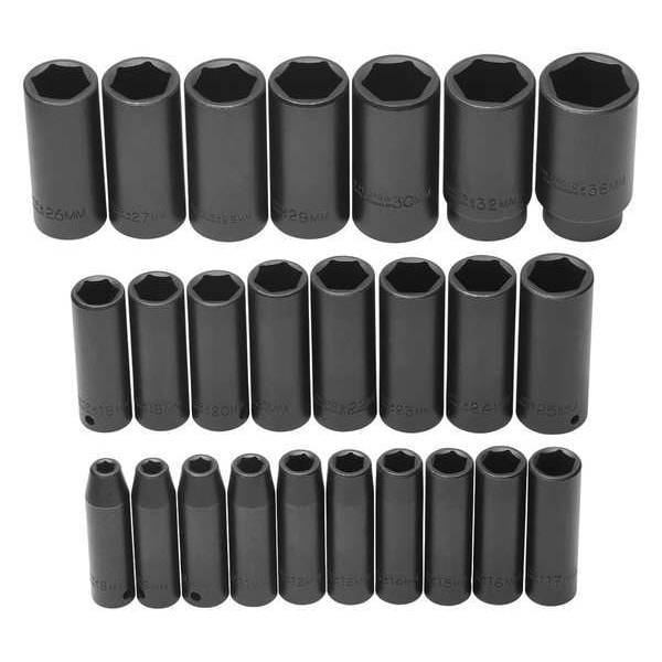 Proto 1/2" Drive Deep Impact Socket Set Metric 25 Pieces 8 to 36 mm , Black Oxide - J74216