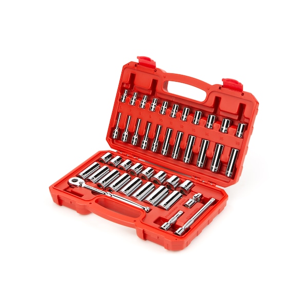 Tekton 3/8 Inch Drive 6-Point Socket and Ratchet Set, 42-Piece (6-24 mm) - SKT15201