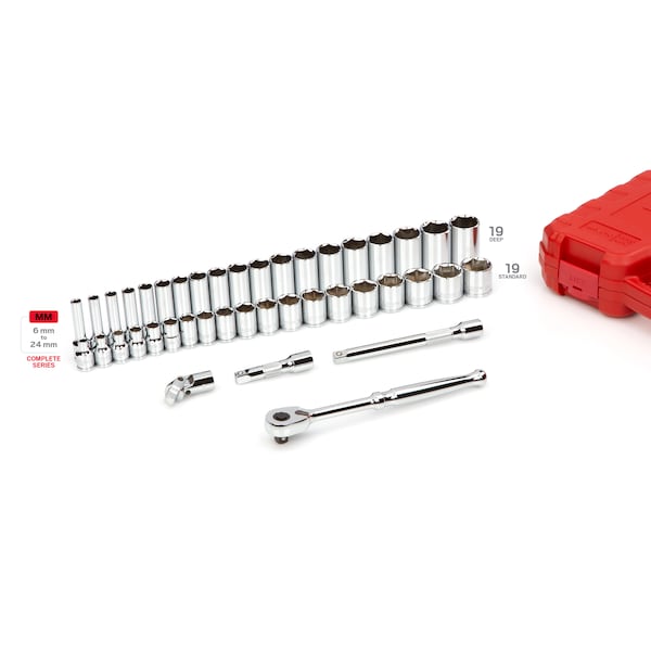 Tekton 3/8 Inch Drive 6-Point Socket and Ratchet Set, 42-Piece (6-24 mm) - SKT15201