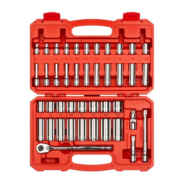 Tekton 3/8 Inch Drive 6-Point Socket and Ratchet Set, 42-Piece (6-24 mm) - SKT15201