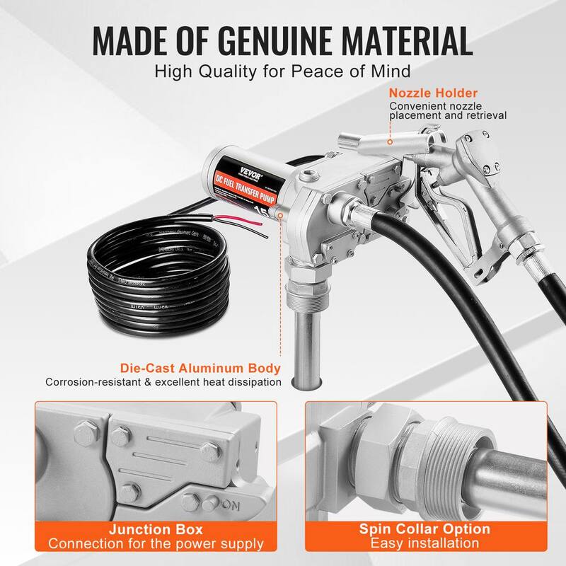 VEVOR Fuel Transfer Pump 15GPM 1/5 HP Gear-Type Electric Diesel Transfer Pump Auto Shut-Off Fuel Nozzle Inlet & Outlet Hose - FBBMG15GPM157Y234V9