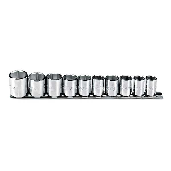 Proto 3/8" Drive Socket Set SAE 10 Pieces 5/16 in to 7/8 in , Full Polish - J52122