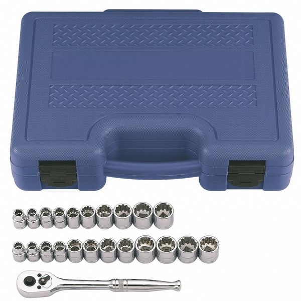 Westward 3/8 in Drive Socket Wrench Set Metric, SAE 23 Pieces 1/4 in to 3/4 in, 8 mm to 19 mm , Chrome - 33M312