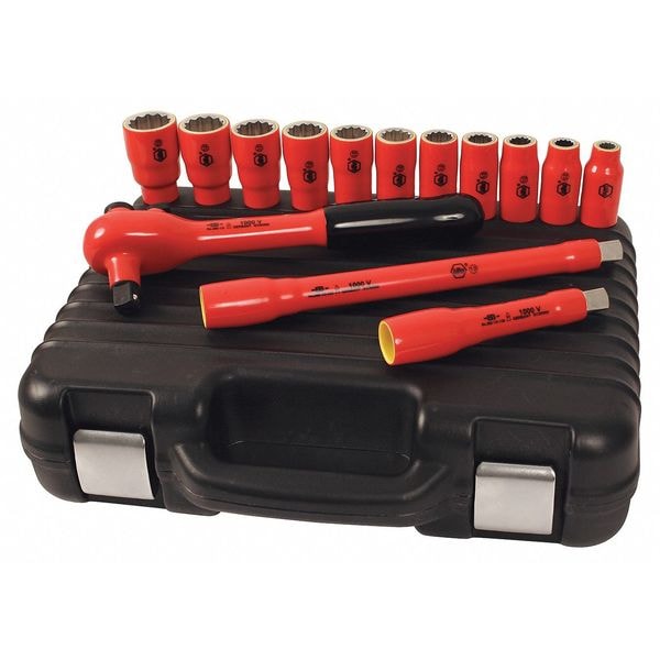 Wiha 1/2" Drive Socket Set SAE 14 Pieces 3/8 in to 1 in , Chrome - 31792