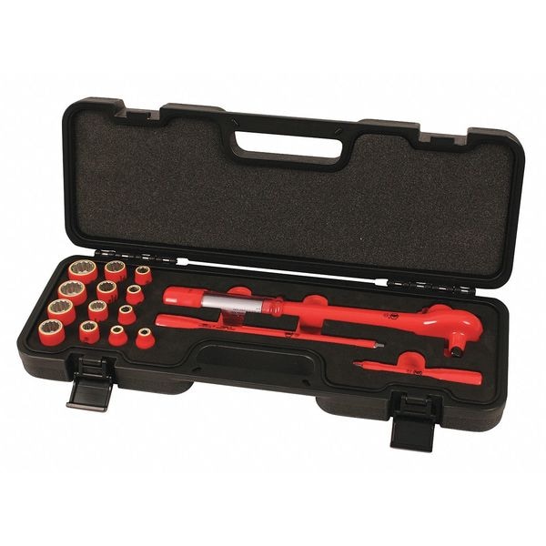 Wiha 3/8" Drive Socket Set SAE 16 Pieces 1/4 in to 7/8 in , Chrome - 30190