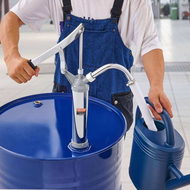 VEVOR 5 Gal. - 55 Gal. Drum Pump Carbon Steel Barrel Pump 10 oz. Per Stroke with 2 Telescopic Suction Tube and Hose - SDTBSYST14555XRHGV0