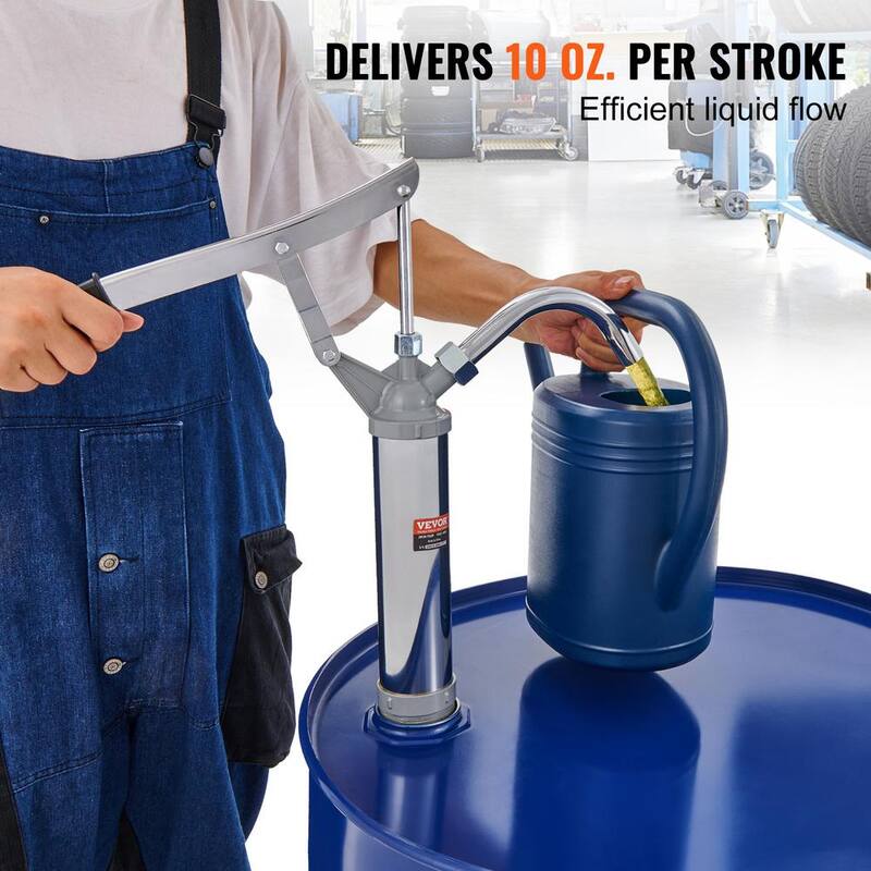 VEVOR 5 Gal. - 55 Gal. Drum Pump Carbon Steel Barrel Pump 10 oz. Per Stroke with 2 Telescopic Suction Tube and Hose - SDTBSYST14555XRHGV0