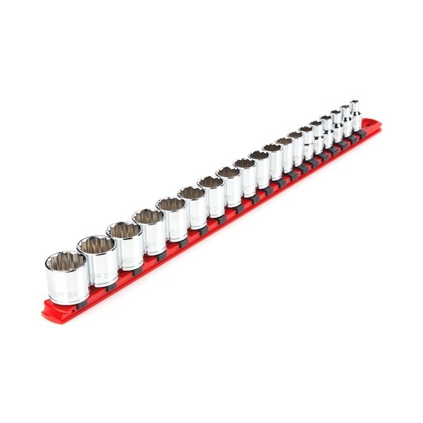 Tekton 3/8 Inch Drive 12-Point Socket Set with Rail, 19-Piece (6-24 mm) - SHD91112