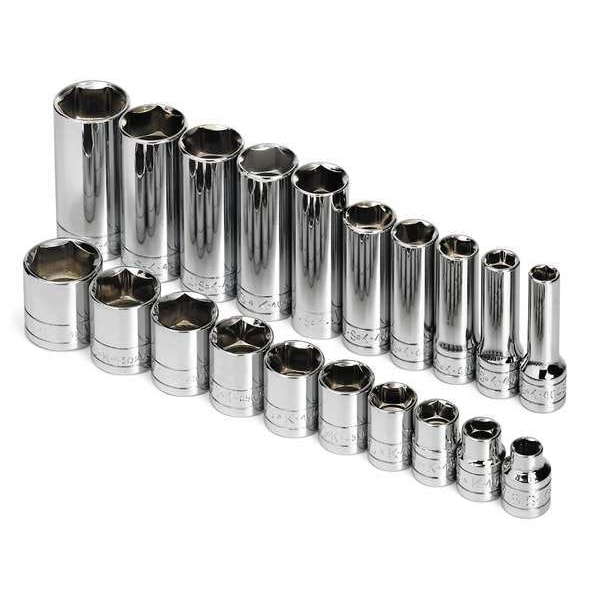 Sk Professional Tools 3/8" Drive Socket Set SAE 20 Pieces 5/16 in to 7/8 in , Chrome - 89040