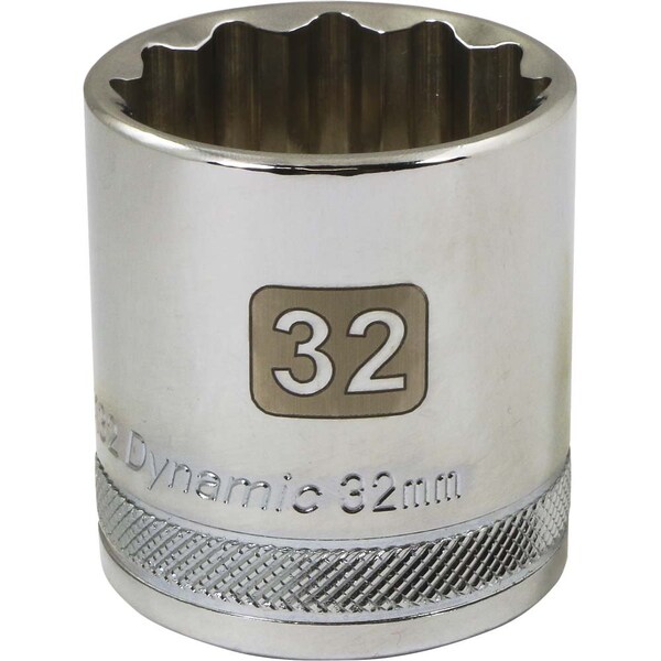 Dynamic Tools 1/2" Drive 12 Point Metric, 32mm Standard Length, Chrome Socket - D015132