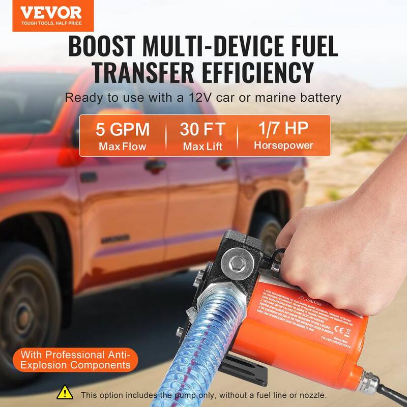 VEVOR Fuel Transfer Pump 5 GPM 1/10 HP Electric Diesel Transfer Pump for Gasoline Diesel Kerosene Methanol Blends - FBBMG37GPM11OTFVQV9