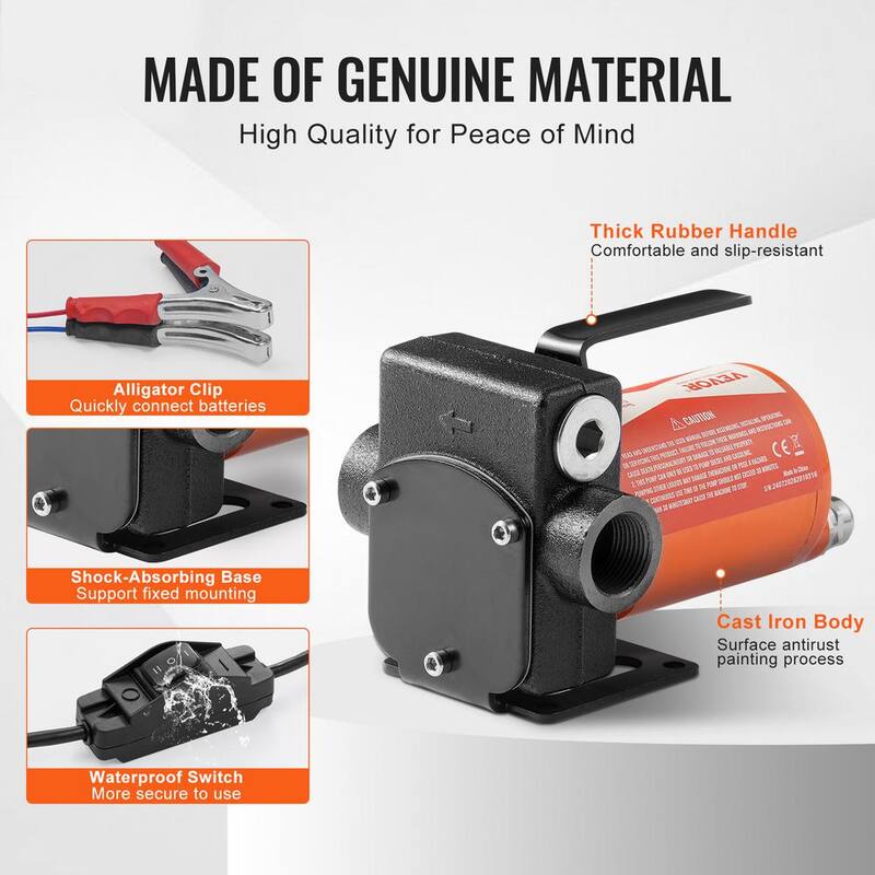 VEVOR Fuel Transfer Pump 5 GPM 1/10 HP Electric Diesel Transfer Pump for Gasoline Diesel Kerosene Methanol Blends - FBBMG37GPM11OTFVQV9