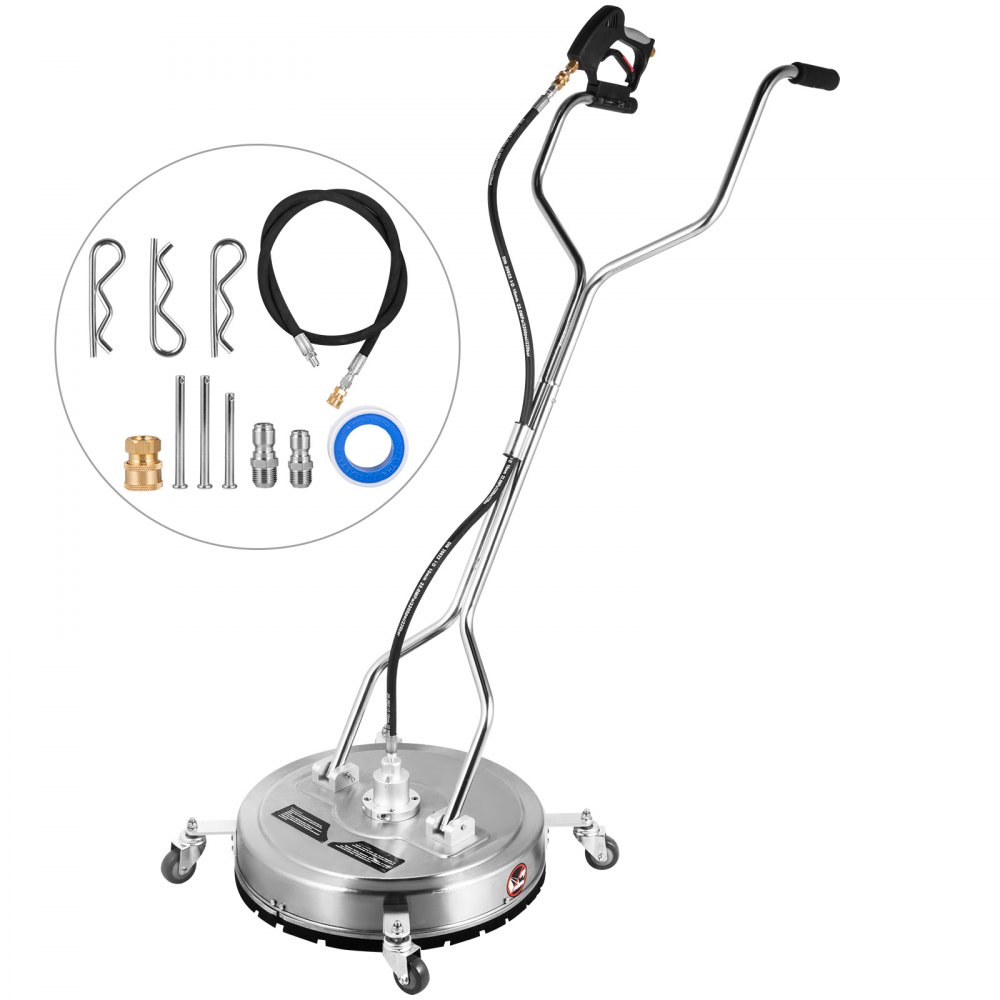 VEVOR Surface Cleaner 18 inch Flat Surface Cleaner for Pressure Washer 4000psi Pressure with 3/8 Quick Connector Surface Cleaner W/ Casters 10.5GPM Stainless Steel Rotating Rod & 3 Nozzle for Patio - QDXDJ18CDJL000001V0