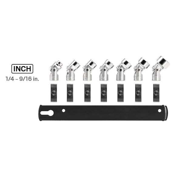 Tekton 1/4 Inch Drive Universal Joint Socket Set with Rail, 7-Piece (1/4-9/16 in.) - SHD90109
