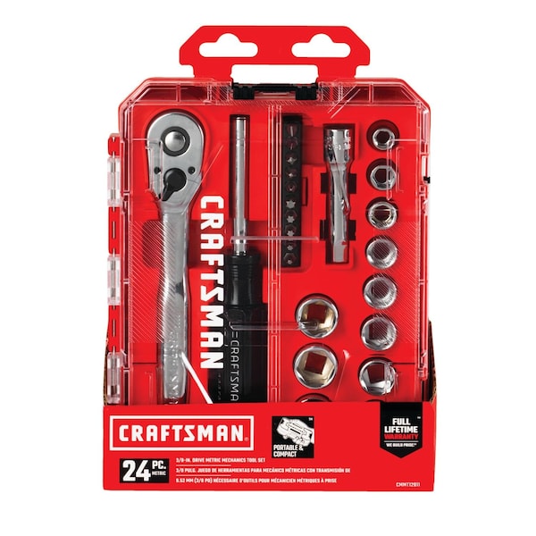 Craftsman 3/8" Drive Socket Wrench Set Metric 24 Pieces 8 mm to 19 mm , Full Polish - CMMT12011