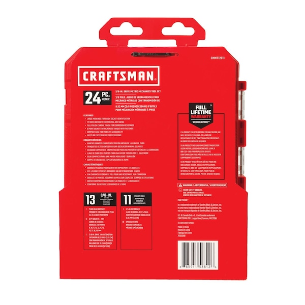 Craftsman 3/8" Drive Socket Wrench Set Metric 24 Pieces 8 mm to 19 mm , Full Polish - CMMT12011