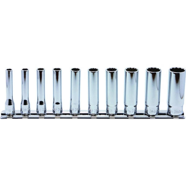 Ko-Ken Socket set 3/16-9/16 12 Point 150mm Aerospace 10 pieces 1/4 Sq. Drive - RSAS2305A/10