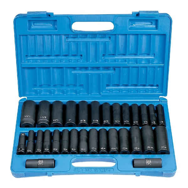 Grey Pneumatic SKT SET 1/2" DR 30 PC SAE & METRIC DEEP - GP1512DM