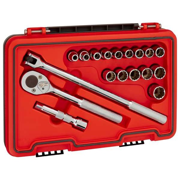 Proto 1/2 in Drive Socket Set Metric 18 Pieces 9 mm to 23 mm , Chrome - J54218T