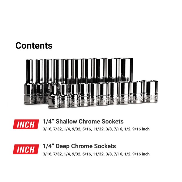 Capri Tools 1/4 in. Drive Master Chrome Sockets Set, 6-Point, 3/16 to 9/16 in., SAE, Sockets Only - CP12110-20SSD