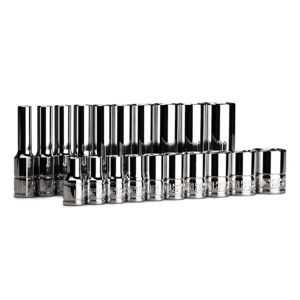Capri Tools 1/4 in. Drive Master Chrome Sockets Set, 6-Point, 3/16 to 9/16 in., SAE, Sockets Only - CP12110-20SSD