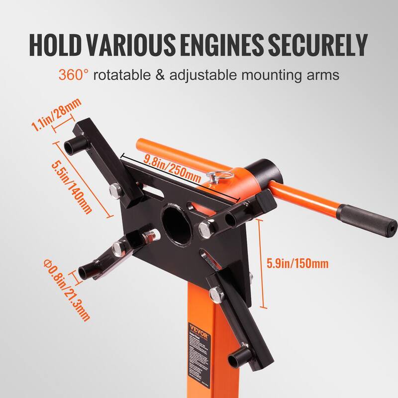VEVOR Rotating Engine Stand 1300 lbs. Load Cast Iron Motor Hoist Dolly with 360° Adjustable Head 4-Caster 4 Arms for Auto - YDXZSFDJZJL4UDXZJV0
