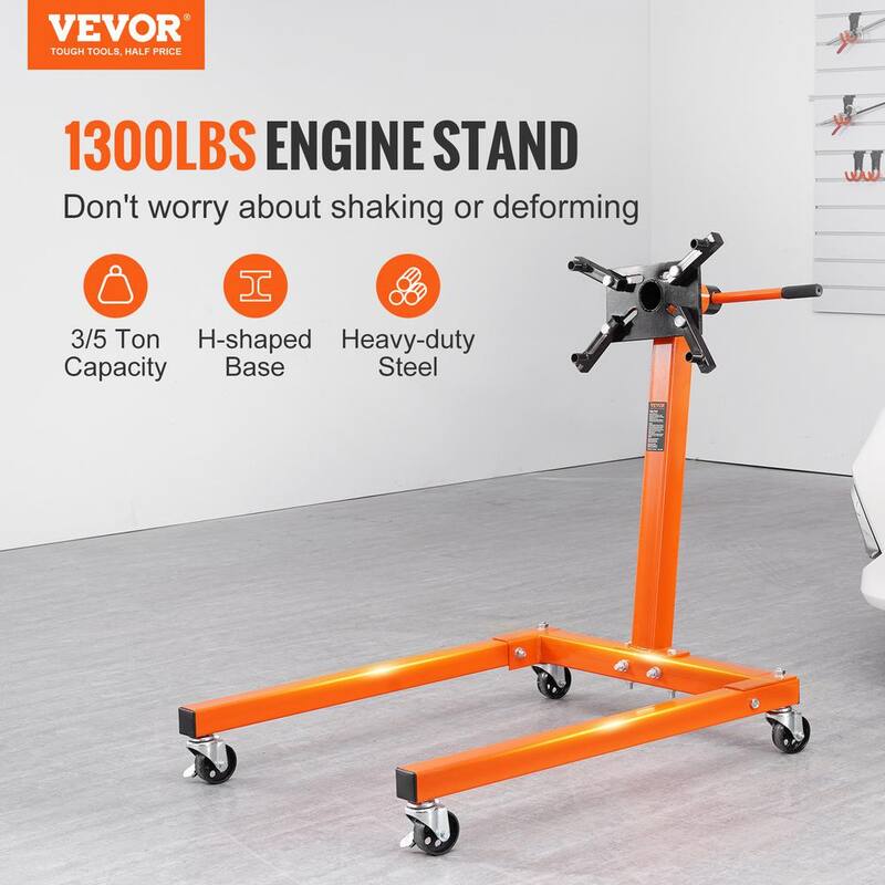 VEVOR Rotating Engine Stand 1300 lbs. Load Cast Iron Motor Hoist Dolly with 360° Adjustable Head 4-Caster 4 Arms for Auto - YDXZSFDJZJL4UDXZJV0