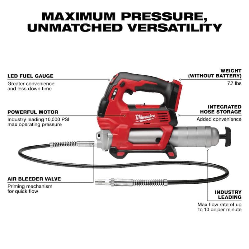 Milwaukee M18 18V Lithium-Ion Cordless Grease Gun 2-Speed (Tool-Only) - 2646-20