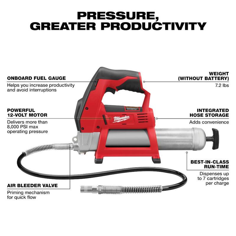 Milwaukee M12 12V Lithium-Ion Cordless Grease Gun (Tool-Only) - 2446-20