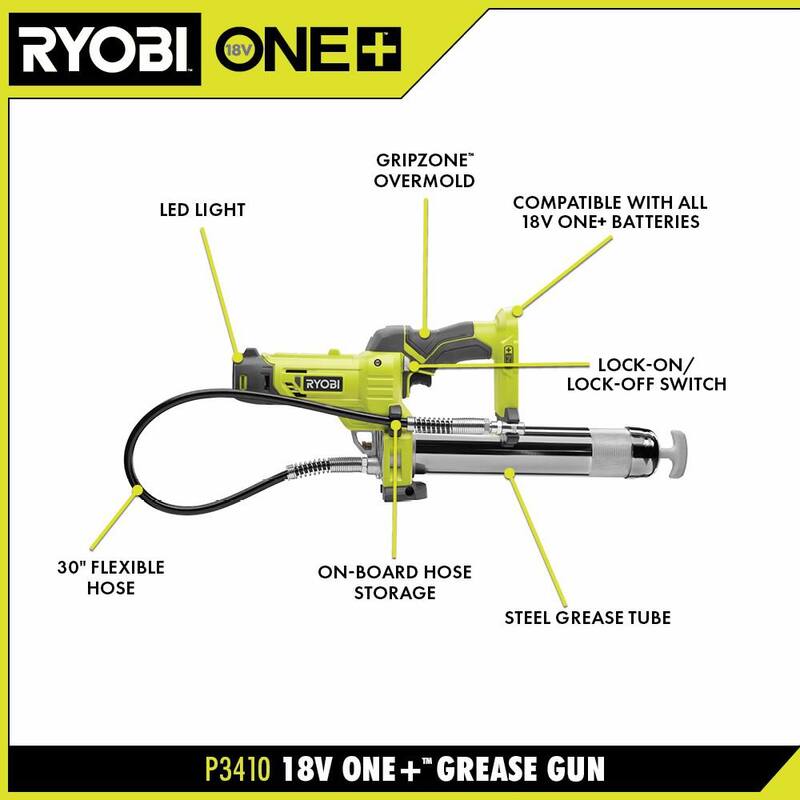 RYOBI ONE+ 18V Cordless Grease Gun (Tool-Only) - P3410