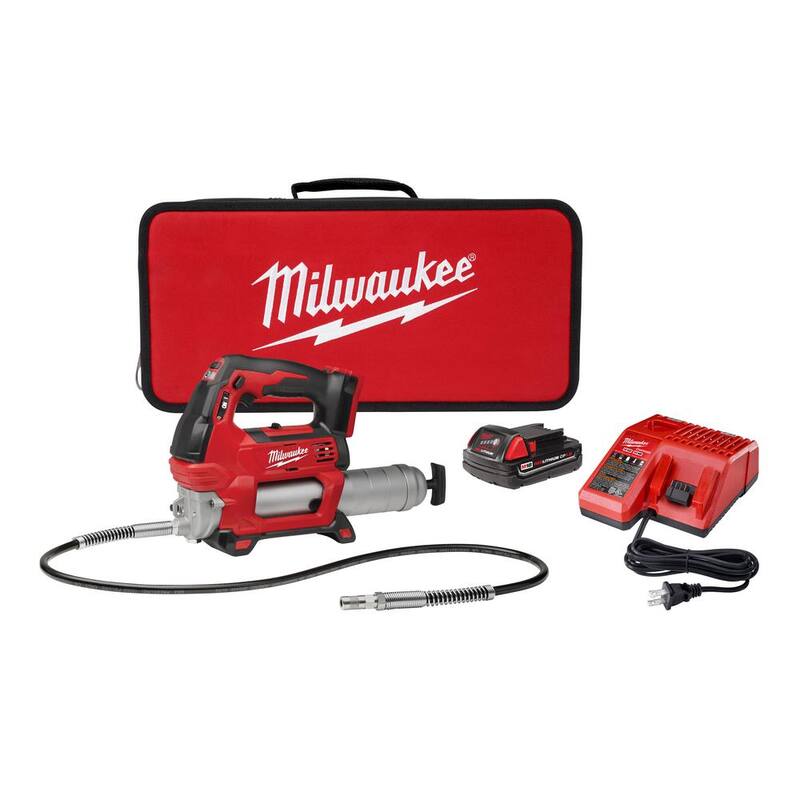 Milwaukee M18 18V Lithium-Ion Cordless Grease Gun 2-Speed with (1) 1.5Ah Batteries, Charger, Tool Bag - 2646-21CT