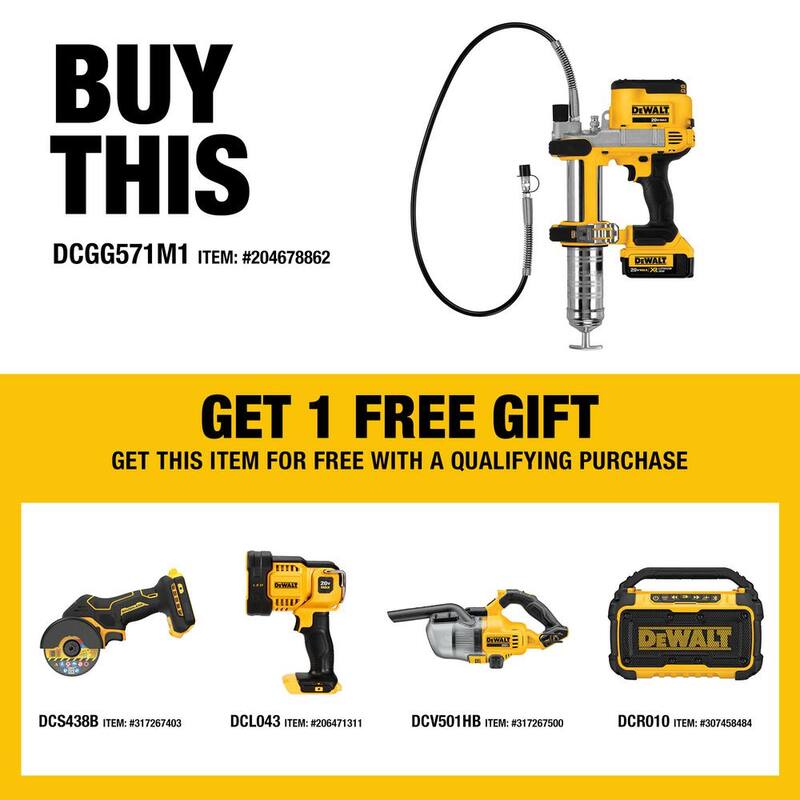 DEWALT 20V MAX Cordless 10,000 PSI Variable Speed Grease Gun, (1) 20V 4.0Ah Battery, and Charger - DCGG571M1